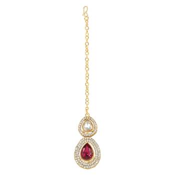 traditional kundan & stone studded choker necklace jewellery set with earrings & maang tikka  5
