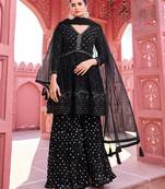 Black color georgette embroidered stitched sharara dress