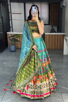Multicolor  Art Silk Printed Lehenga With Gota Patti Work With unstitched Blouse 1