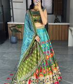 Multicolor  Art Silk Printed Lehenga With Gota Patti Work With unstitched Blouse