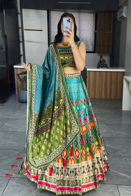 Multicolor  Art Silk Printed Lehenga With Gota Patti Work With unstitched Blouse 2