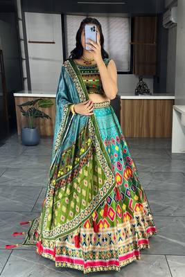 Multicolor  Art Silk Printed Lehenga With Gota Patti Work With unstitched Blouse 3