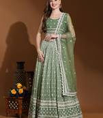 Green Lakhanvi Work Pure Viscose Georgette Ombre Party Wear Lehenga Choli Set