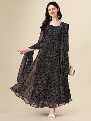 Black color georggette printed bandhni kurti with dupatta 1