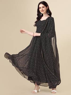 Black color georggette printed bandhni kurti with dupatta 2