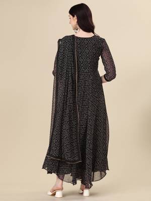 Black color georggette printed bandhni kurti with dupatta 4