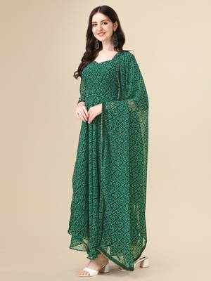 Green color georggette printed bandhni kurti with dupatta 3