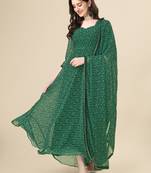 Green color georggette printed bandhni kurti with dupatta