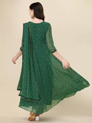 Green color georggette printed bandhni kurti with dupatta 4