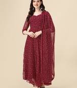 Maroon color georggette printed bandhni kurti with dupatta