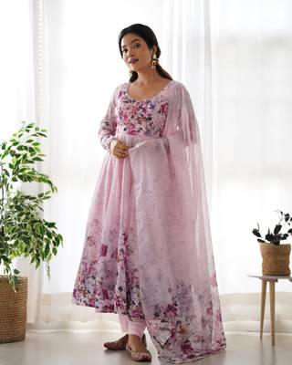 Soft Organza Silk Fully Stitched 3 piece Stitched Gown Set 1