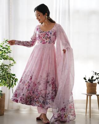 Soft Organza Silk Fully Stitched 3 piece Stitched Gown Set 3
