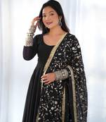 Black Colour Georgette Fabric Fully Flair Stitched 3 Piece Long Stitched Gown