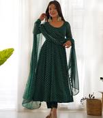 Faux Georgette Laheria Print Fully Flair Stitched 3 Piece Stitched Gown Set