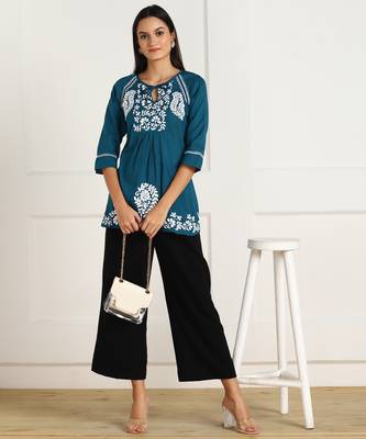 s cotton regular kurti turquoise blue 1
