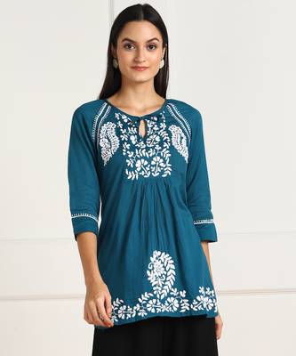 s cotton regular kurti turquoise blue 2