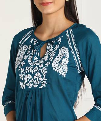 s cotton regular kurti turquoise blue 3