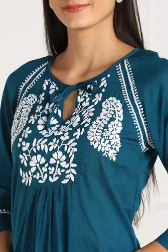 s cotton regular kurti turquoise blue