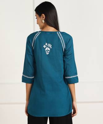 s cotton regular kurti turquoise blue 4