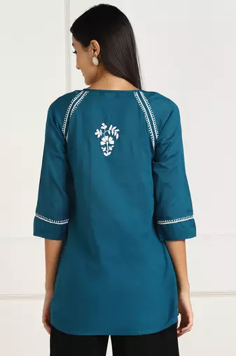 s cotton regular kurti turquoise blue