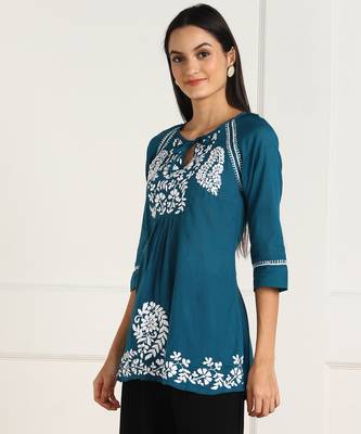 s cotton regular kurti turquoise blue 5