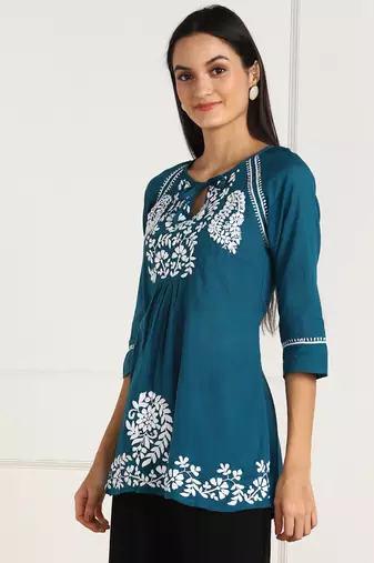 s cotton regular kurti turquoise blue