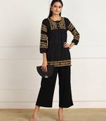 Vahson women's cotton mulmul embroidered short kurti black