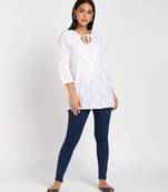 Vahson chikankari handcrafted embroidery lucknowi cotton short white kurta for women