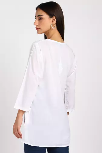 Vahson chikankari handcrafted lucknowi cotton short white kurta for women