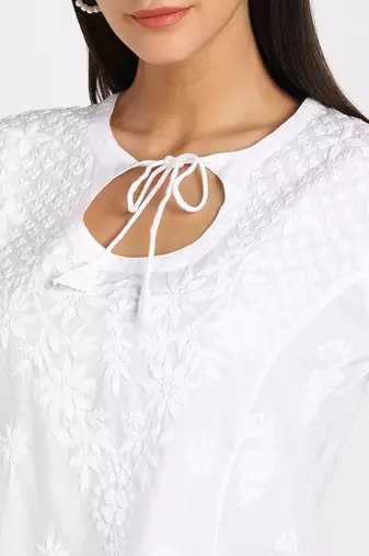 Vahson chikankari handcrafted lucknowi cotton short white kurta for women