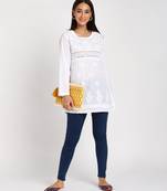 Vahson chikankari handcrafted embroidery lucknowi cotton short white kurta for women