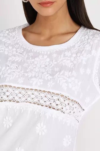 Vahson chikankari handcrafted lucknowi cotton short white kurta for women