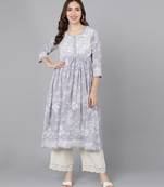 Vahson women mulmul chikankari anarkali kurti printed a-line gown style long flared kurta for girls lavender
