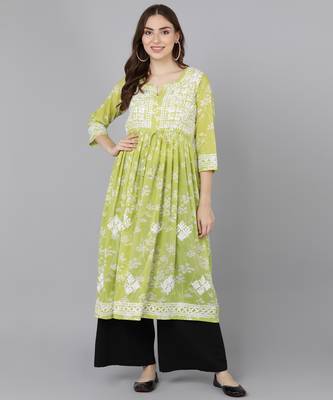 Vahson women mulmul chikankari anarkali kurti printed a-line gown style long flared kurta for girls light green 1