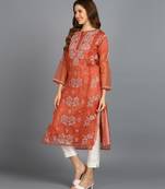 Vahson women's hand embroidered organza lucknowi chikankari kurta rust orange Without Inner