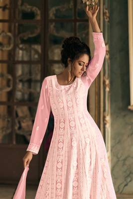 Pink Embroidered Georgette Salwar Up To 42" Size 2