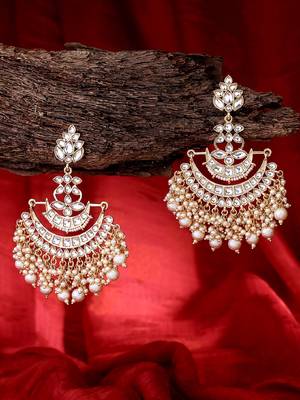 Laida gold plated handcrafted kundan studded crescent shaped chandbalis 1