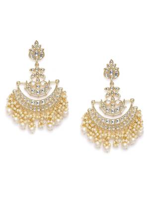 Laida gold plated handcrafted kundan studded crescent shaped chandbalis 3