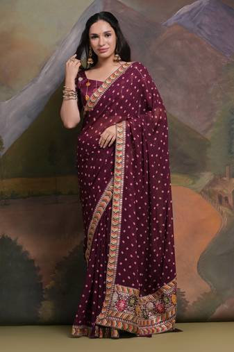 Smart And Ethnic Wine Festive Wear Traditional Saree