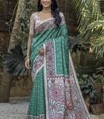  Madhubani Printed Rama tussar silk blend Saree