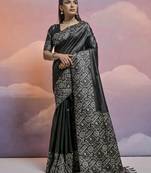 Elegant And Ethnic Handloom Silk Blend Black Zari Woven Partywear Saree