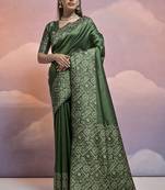 Elegant And Ethnic Handloom Silk Blend Green Zari Woven Partywear Saree