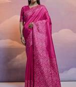 Elegant And Ethnic Handloom Silk Blend Pink Zari Woven Partywear Saree