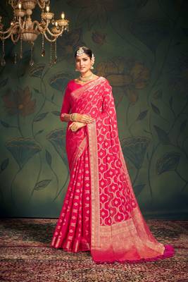 Heavy Pink Woven Partywear Saree 1