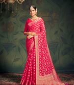 Heavy Designer Pink Woven Partywear Saree