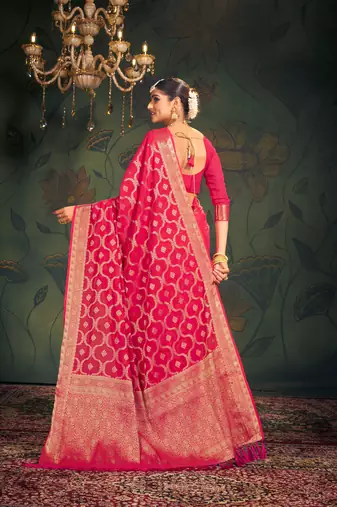 Heavy Pink Woven Partywear Saree