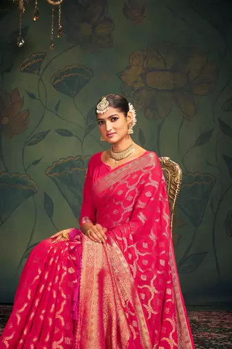 Heavy Pink Woven Partywear Saree