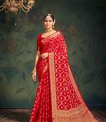 Heavy Designer Red Woven Partywear Saree