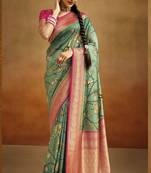 Rama Designer Printed Banarasi silk blend Saree For Ethnic Looks