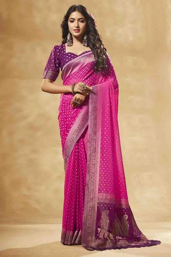Pink Heavy Woven Designer Georgette c Partywear Saree